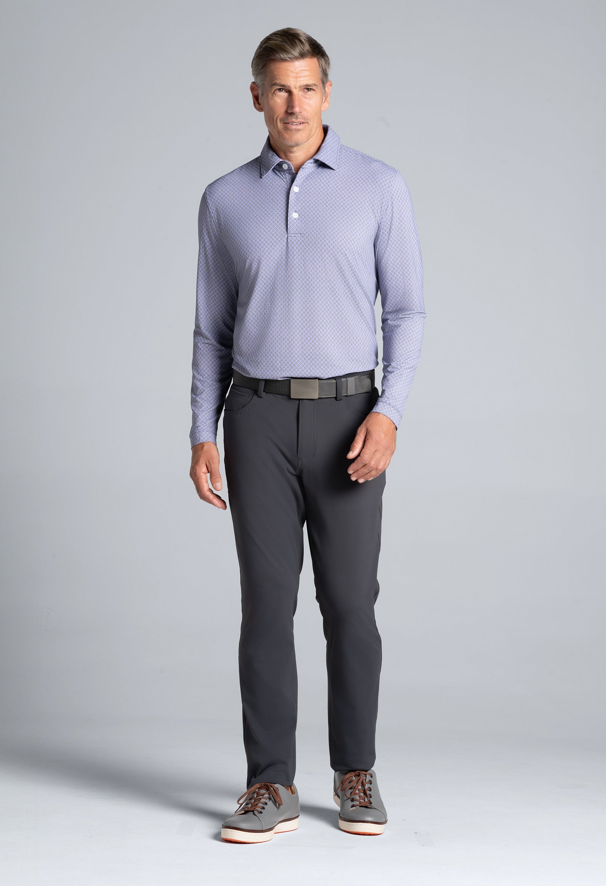 Square Spiral Print Long Sleeve Polo β 95169 (Modern Fit)