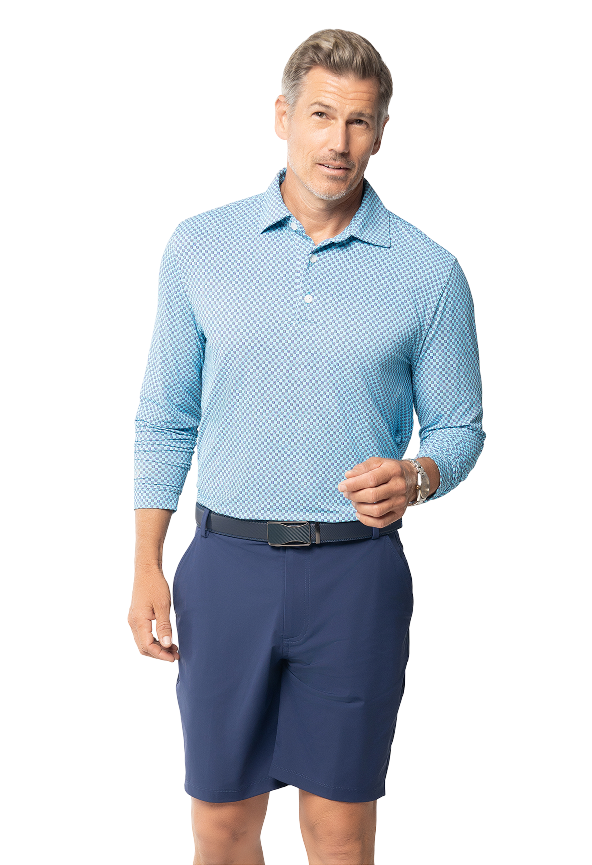 Square Spiral Print Long Sleeve Polo β 95169 (Modern Fit)
