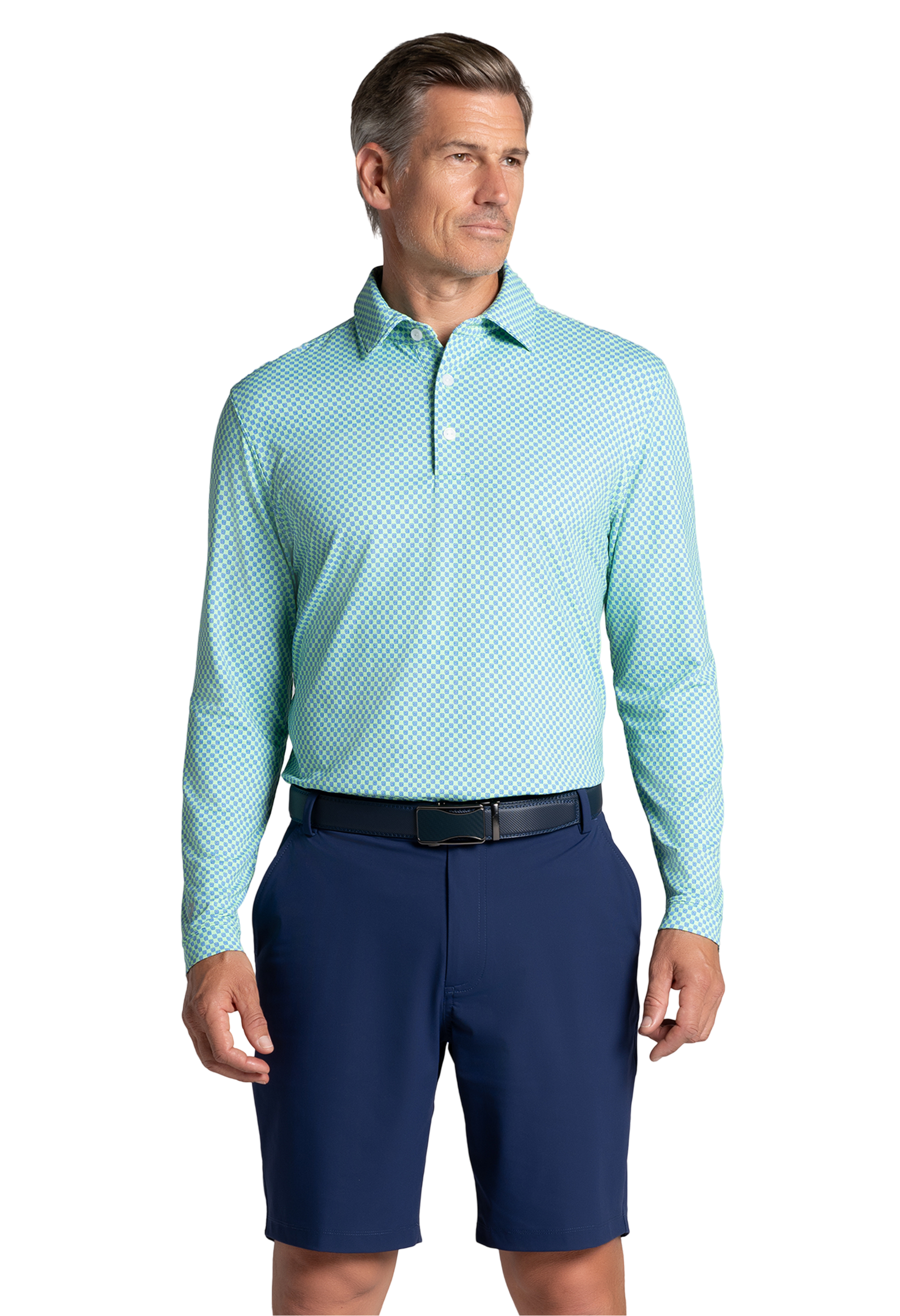 Square Spiral Print Long Sleeve Polo β 95169 (Modern Fit)