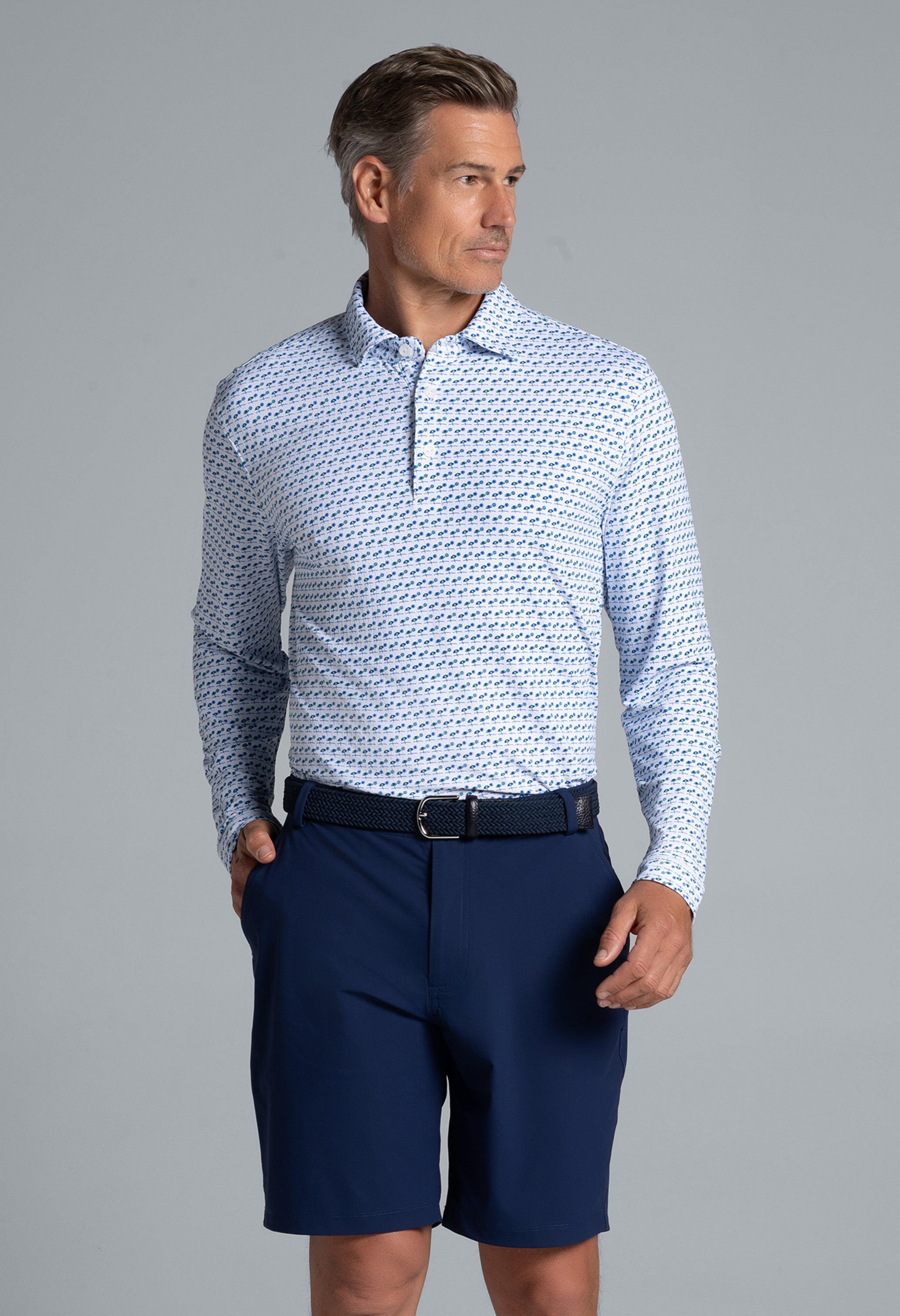 Beach Day Print Long Sleeve Polo β 95174 (Modern Fit)